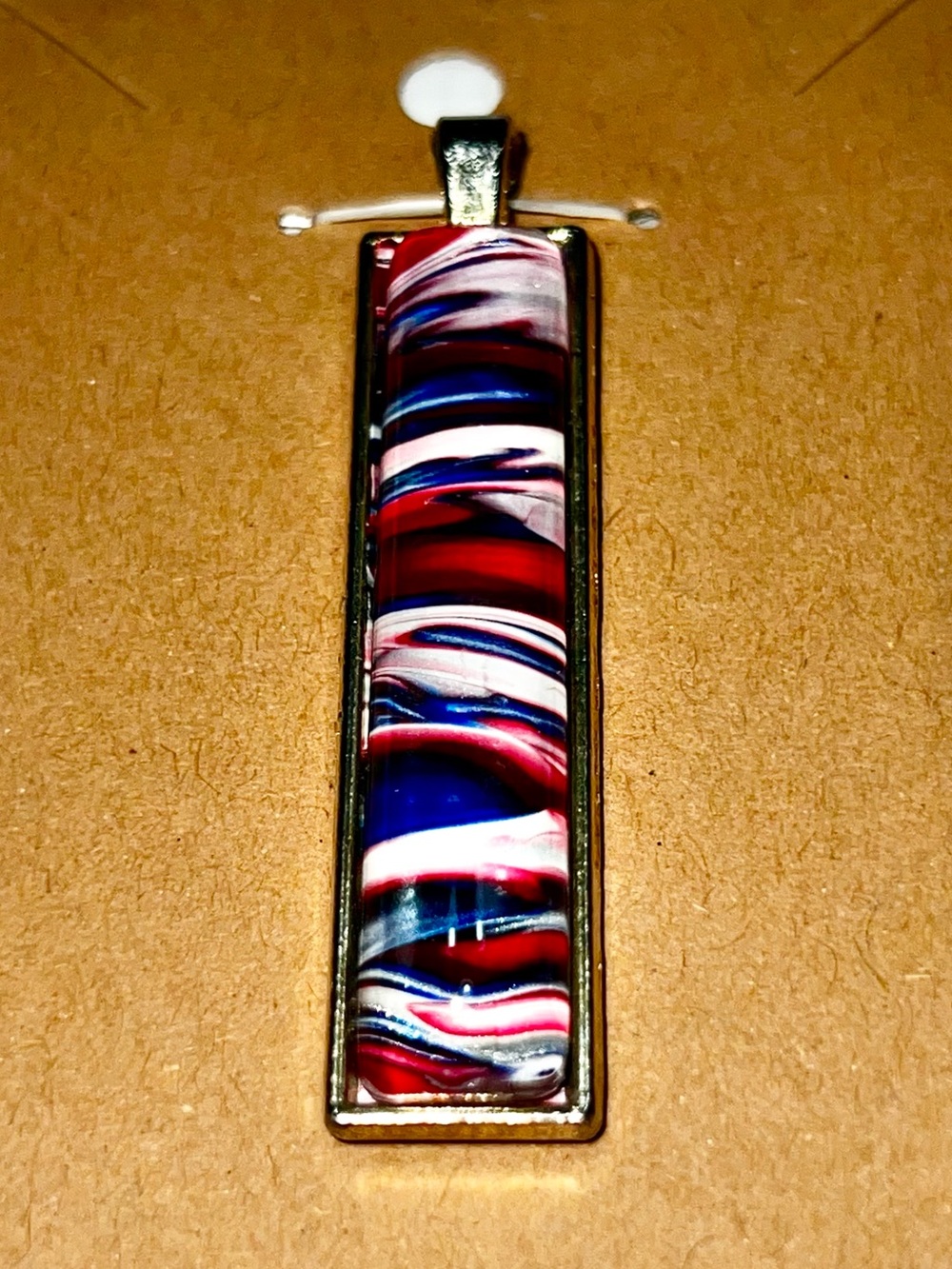 Handmade Red, White & Blue Swirl Poured Paint Pendant NEW